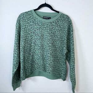 BlankNYC Animal Print Green Crop Sweatshirt